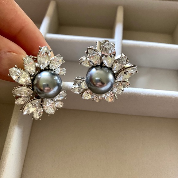 Tory Burch Pearl Silver Crystal SE Floral Earrings - Picture 5 of 8